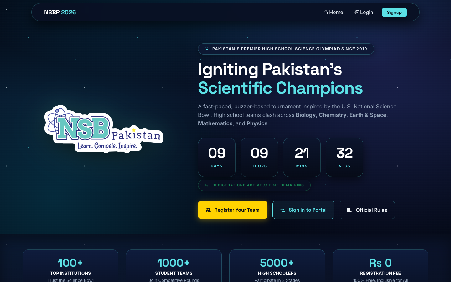 Public homepage of National Science Bowl Pakistan